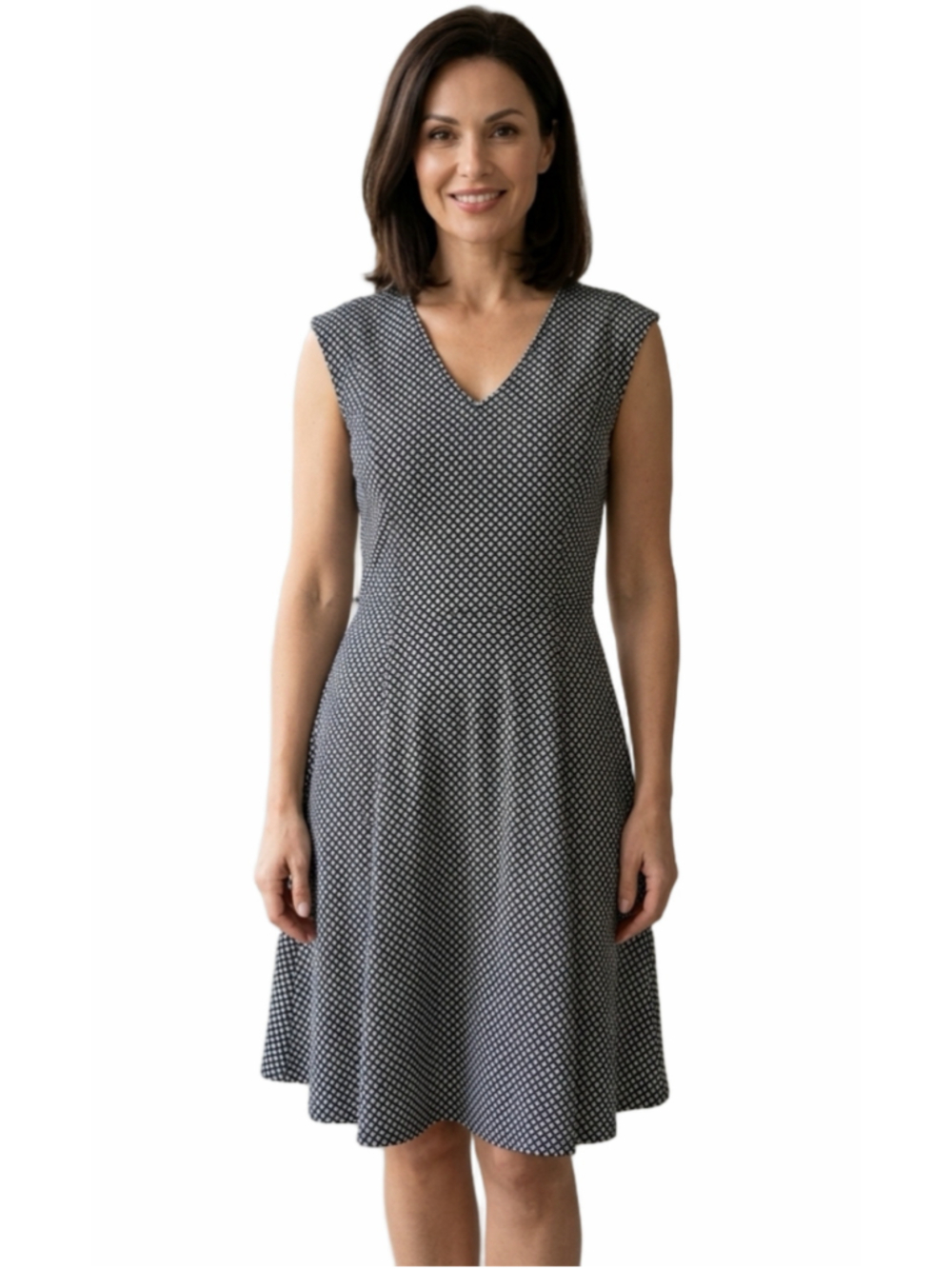 Women's Ann Taylor Midi Dress Size 14 Black White Geometric Print 2011